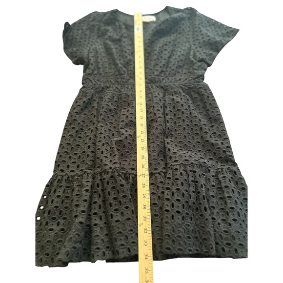 Anthropologie Black Eyelet Smocked Waist Tiered Ruffle V Neck Dress XL - Picture 7 of 9